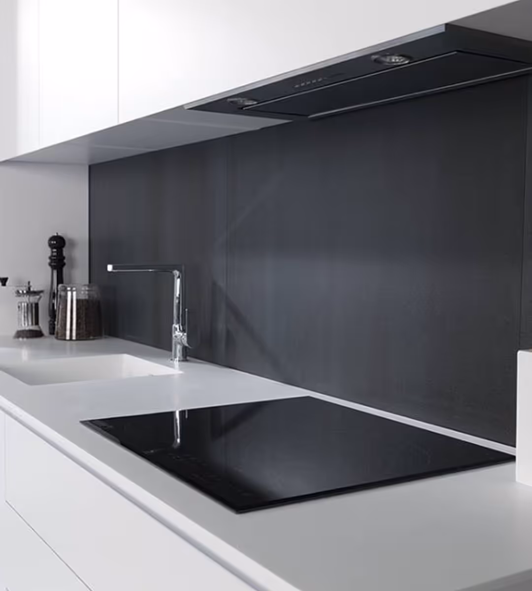 Corian kitchen with seamless integrated countertops and surfaces